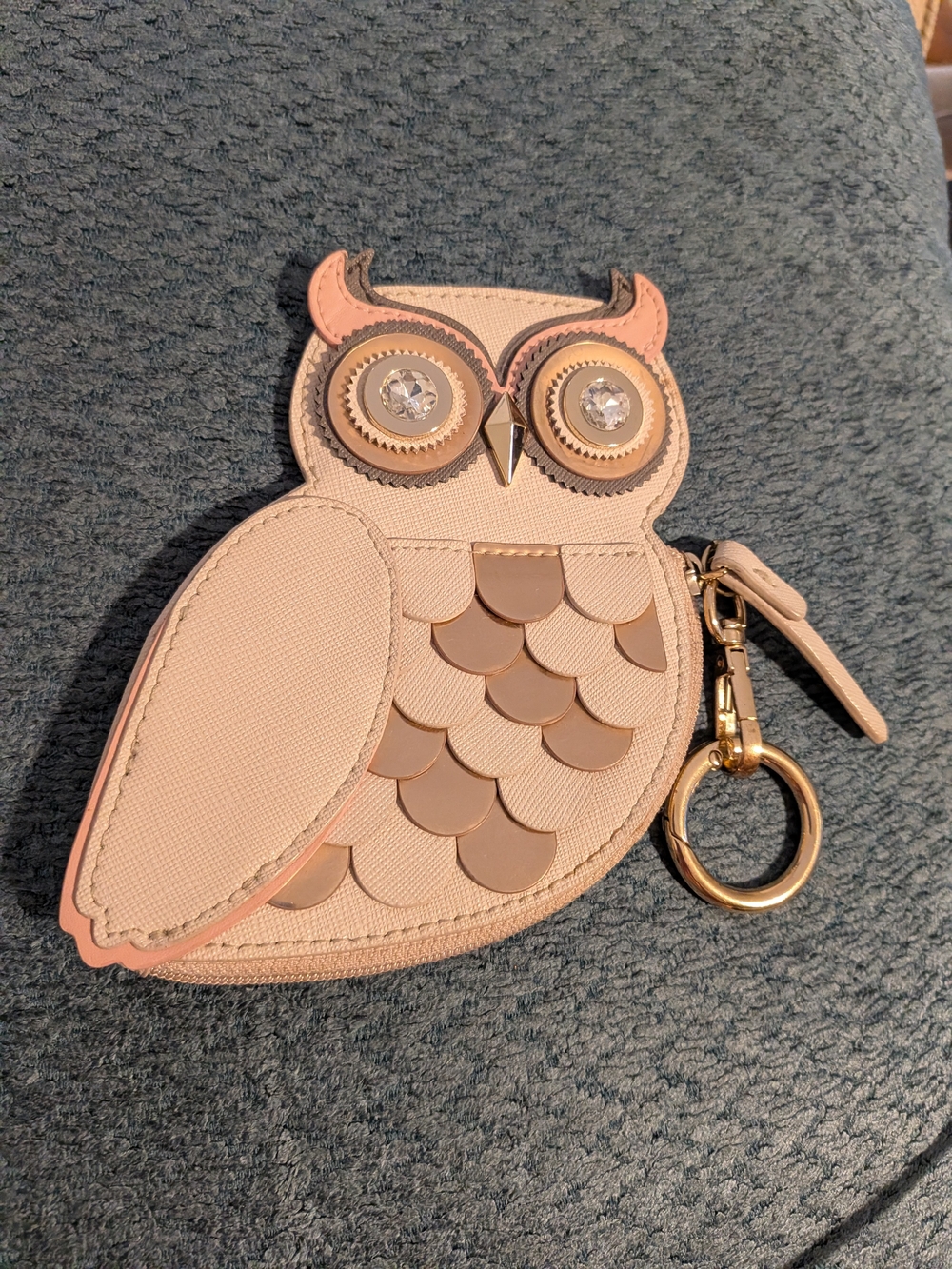 Kate Spade Novelty blush pink owl zip keyring wallet